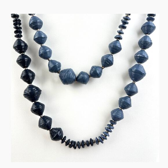 Necklace Blue Paper Beads Extra Long 82" Endless Boho Artistic Fashion Statement - Picture 8 of 9